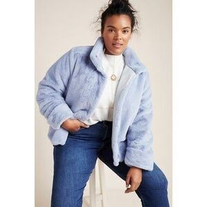 Anthropologie moonlight Light Blue Faux Fur Jacket Coat size XS